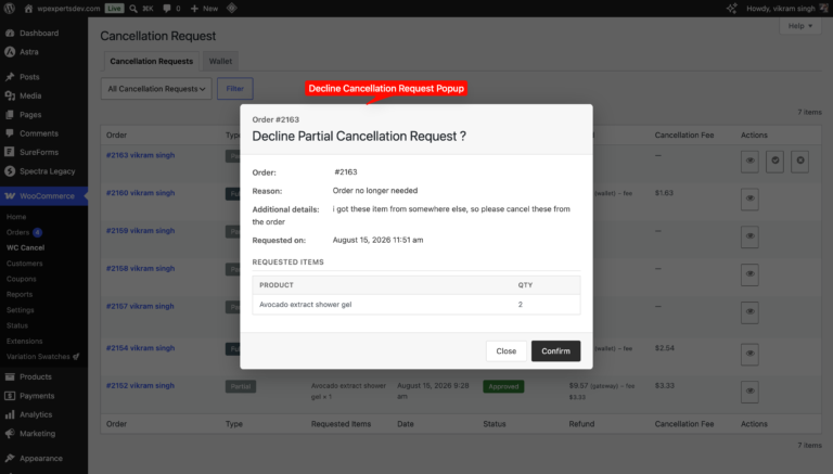 WC Cancel Order Pro – WooCommerce order cancellation, screenshot 5