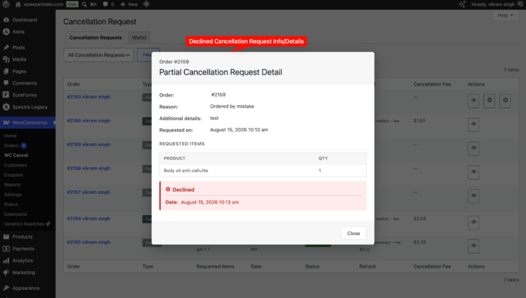 WC Cancel Order Pro – WooCommerce order cancellation, screenshot 7