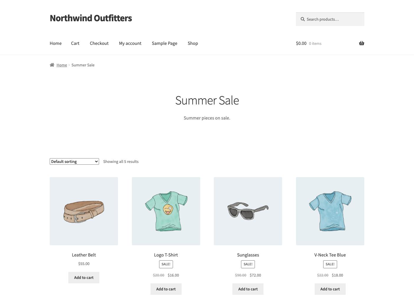 The Summer Sale collection on the shop front: an ordinary WooCommerce category page in the Storefront theme