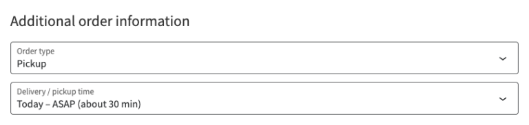 WooCommerce Checkout block: Order type and Delivery / pickup time drop-downs under Additional order information