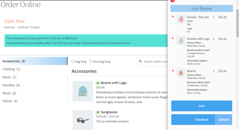 Advanced Restaurant for WooCommerce, screenshot 2