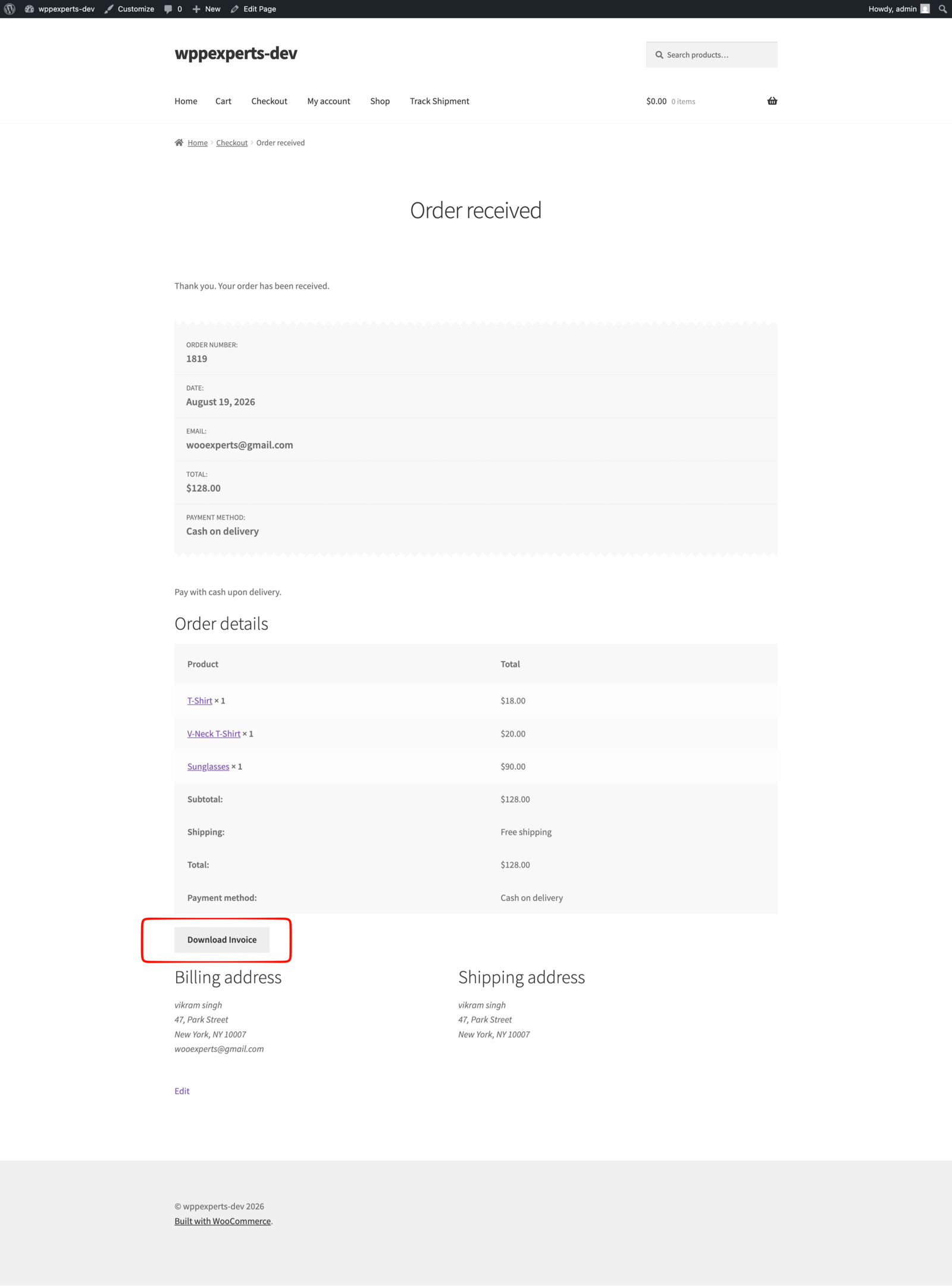 PDF Invoice for Woocommerce