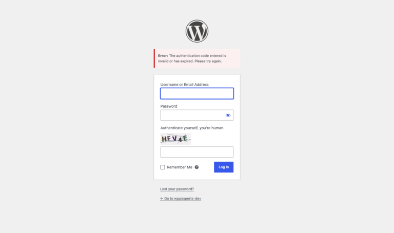 Login form error asking for a valid authentication code after a wrong code was entered