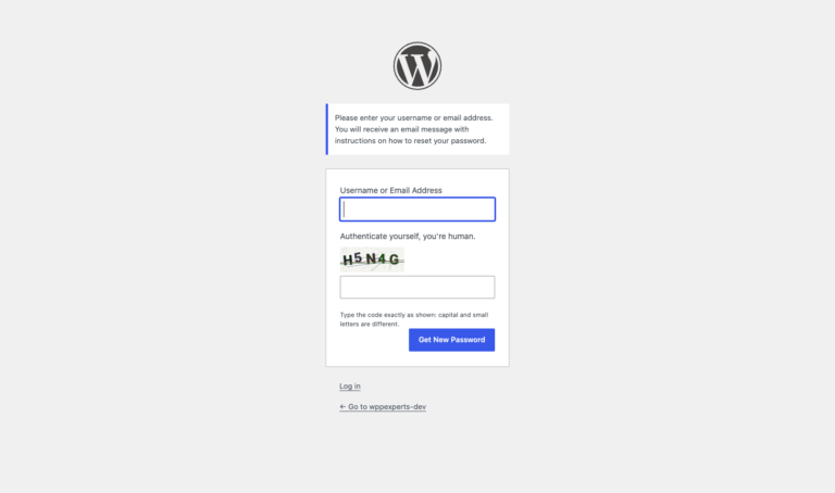 WordPress lost password form with an image code field