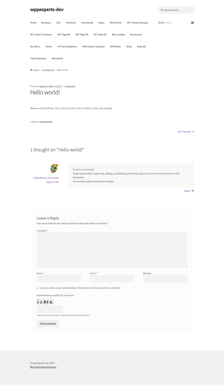 Guest comment form with an image code above the Post Comment button