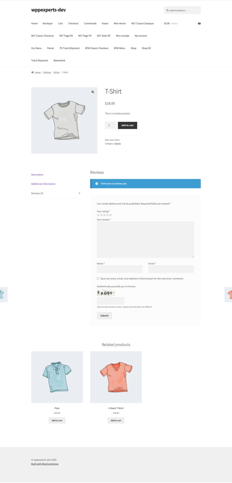 WooCommerce product review form with an image code for guests